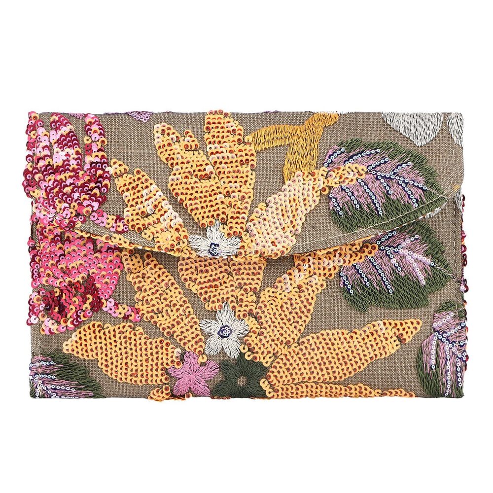 1838 Embroidery Clutch Purses Floral Handbag Sequin Beaded Evening Clutch